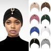 1PC Sunscreen Hijab Retro Turban Hat Summer Breathable Muslim Headscarf Fashion India Cap Solid Color Sparkling Rhinestone