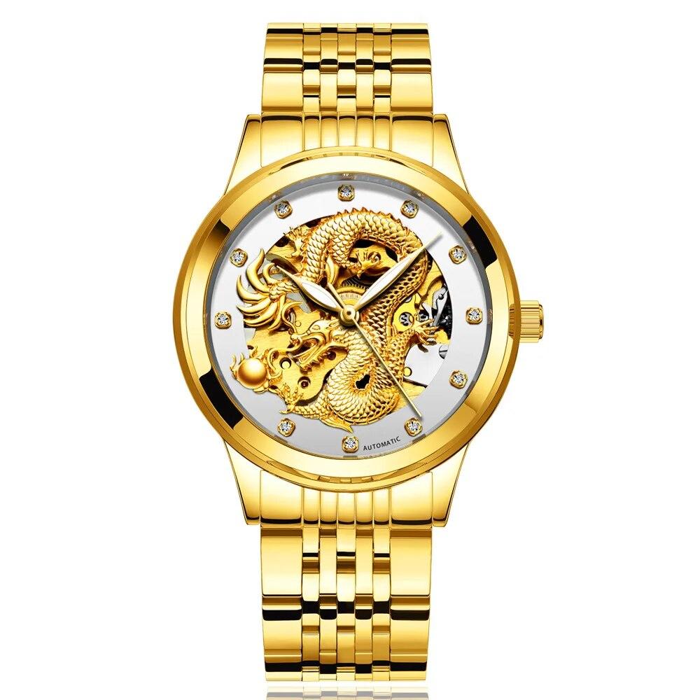 Gold Dragon Design Luxury Automatic Mechanical Watch for Men Super Brand Stainless Steel Luminous Waterproof Men's Watch