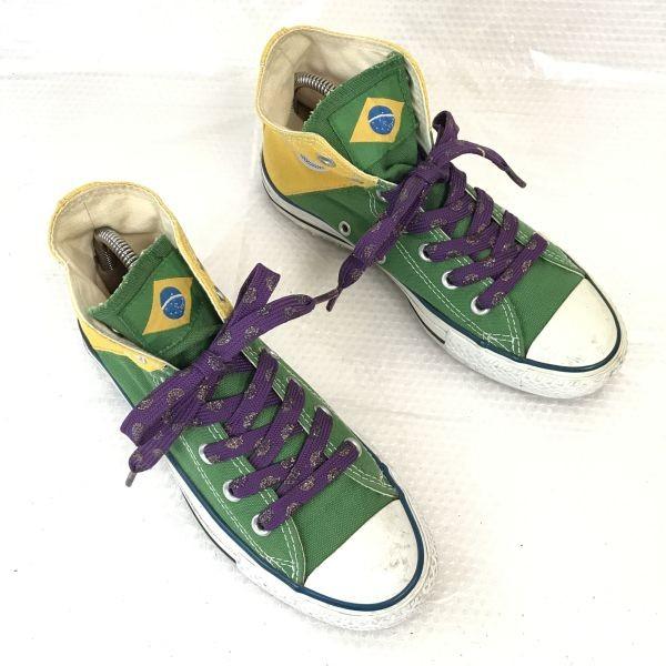 Converse ALL STAR Футбол Бразильский Цвет Высокие 4.5 23.5 Зеленый Желтый(ИСПОЛЬЗОВАЛ)