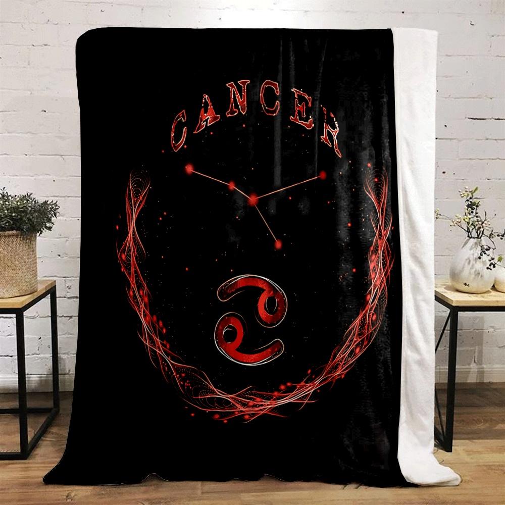 A Cancer zodiac design with constellation, symbol, and glowing red accents. for all seasons blanket lunch break throw gift