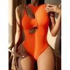 European And American Hollow Solid Color Coated Swimsuit