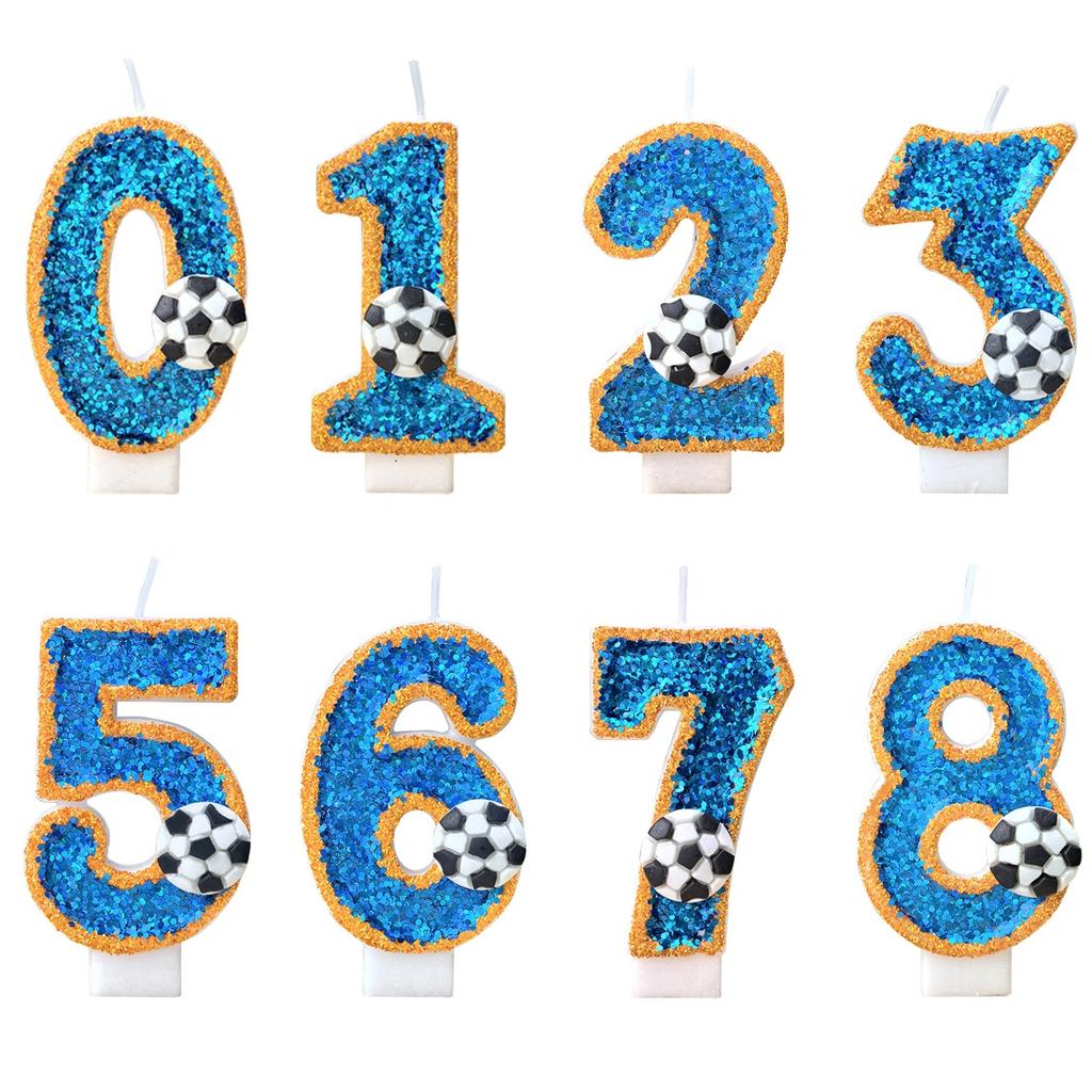 Футбольные детские свечи на день рождения с номером 0-9, зеленые блестки на день рождения, креативная футбольная свеча для мальчика, праздничное украшение для торта