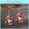 Themed Santa Christmas Claus Holding Tree Pattern Women Earrings Acrylic