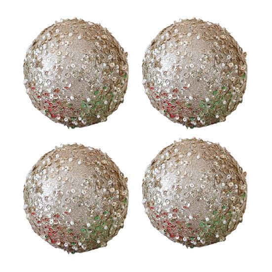 4 Pcs Christmas Ball Ornaments Glitter Sequin Shatterproof Foam Balls Decoration with Faux Pearl for Xmas Wedding Party Holiday Decor