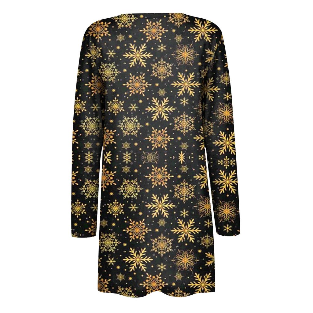 Женская модная повседневная куртка-кардиган с рождественским принтом средней длины, пальто