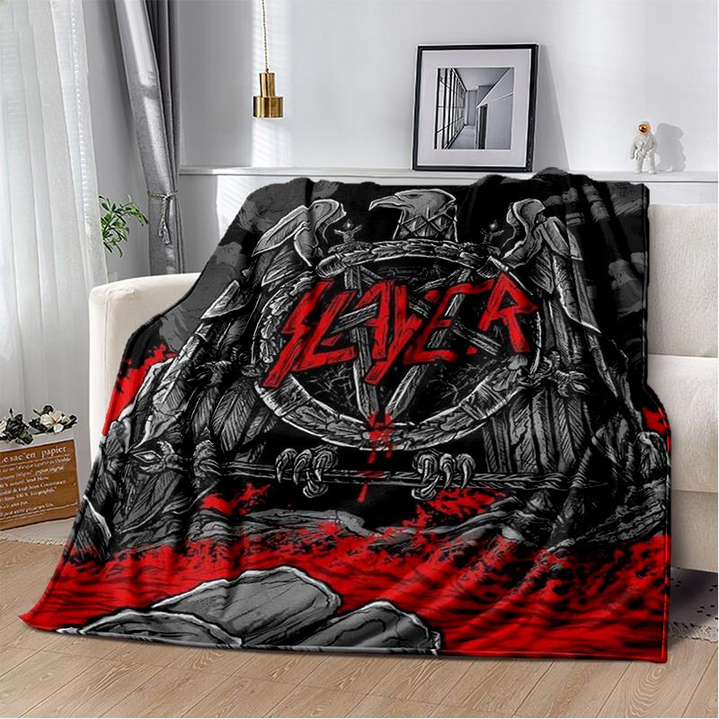 3D ретро одеяло с изображением логотипа группы Slayer, тяжелый металл, рок, мягкое плед-покрывало для дома, спальни, кровати, дивана, дорожное покрытие, подарок для ребенка