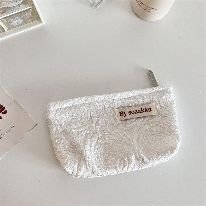French Embossed Flower Cosmetic Bags Large Capacity Traveling Portable Storage Bags Girl's Casual Makeup Case Phone Hand Bags