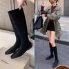 Sheepskin Grape Mom Same Square Head High Boots Women's Knight Boots Flat Bottom Boots Elastic Boots Socks Boots Stacking Boots
