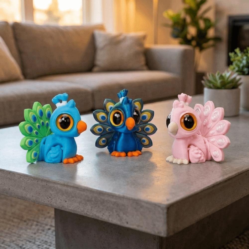 Multi‑Color 3D Printed Peacock Figurine Cartoon Style Articulated Peacock Ornament for Home