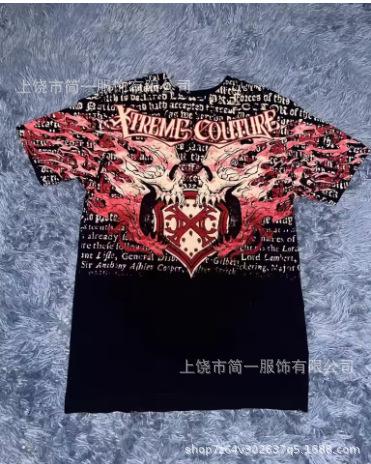 Summer Men's Fashion Skull Letter Printing Trend Slim Fit Casual 3D Digital Printing Short Sleeve Top