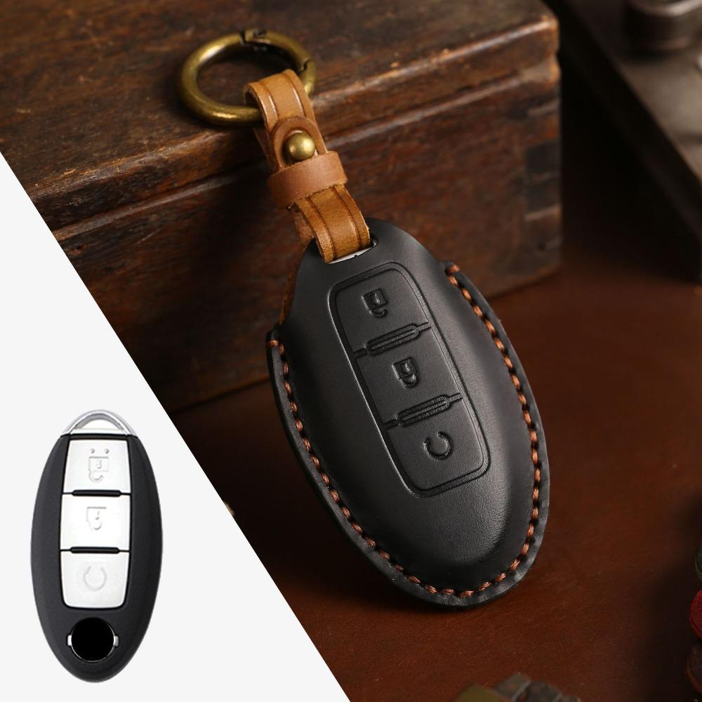 Genuine Crazy Horse Leather Key Cover Case for Nissan X Trail Qashqai Tiida Altima Sylphy Car Keys Protection