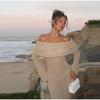 See Through Summer Vacation Beach Thin Knit Long Dresses Female Slim Off The Shoulder Lady Robe