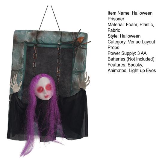 Animated Halloween Decoration Hanging Skull/Ghost/Pumpkin Man Prisoner with Light-up Eyes And Spooky Sounds for Home Porch Party Haunted House Decor