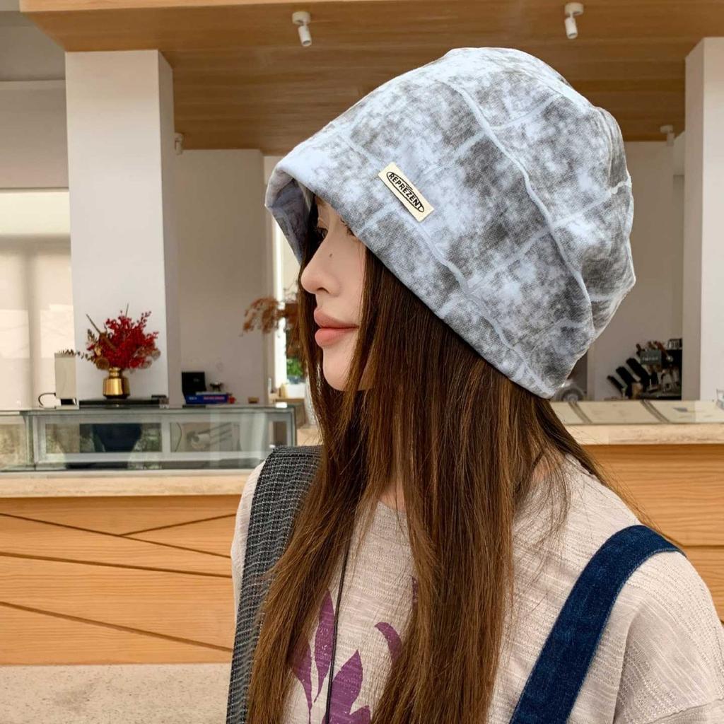 Niche tie-dye cold hat street cool wasteland wind smudging pile hat showing face small bag head hat woman