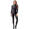 Lady Glossy Bodystocking Stretchy Sexy Full Bodysuit Long Sleeve Jumpsuit with Zipper Shiny Smooth Leotard Catsuit for Dance Practice Club Pole Dance