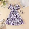 Модное платье с коротким рукавом для девочек. Летнее детское милое свежее цветочное платье.