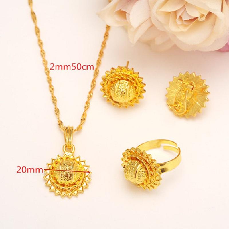 Золотые комплекты ювелирных изделий, серьги, кулон, кольцо, традиционное африканское свадебное кольцо Habesha, женские вечерние африканские красивые подарки