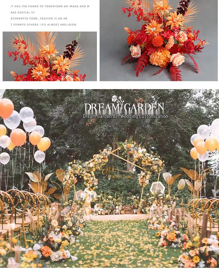Autumnal Orange Silk Flower Pots for Wedding Aisle Décor