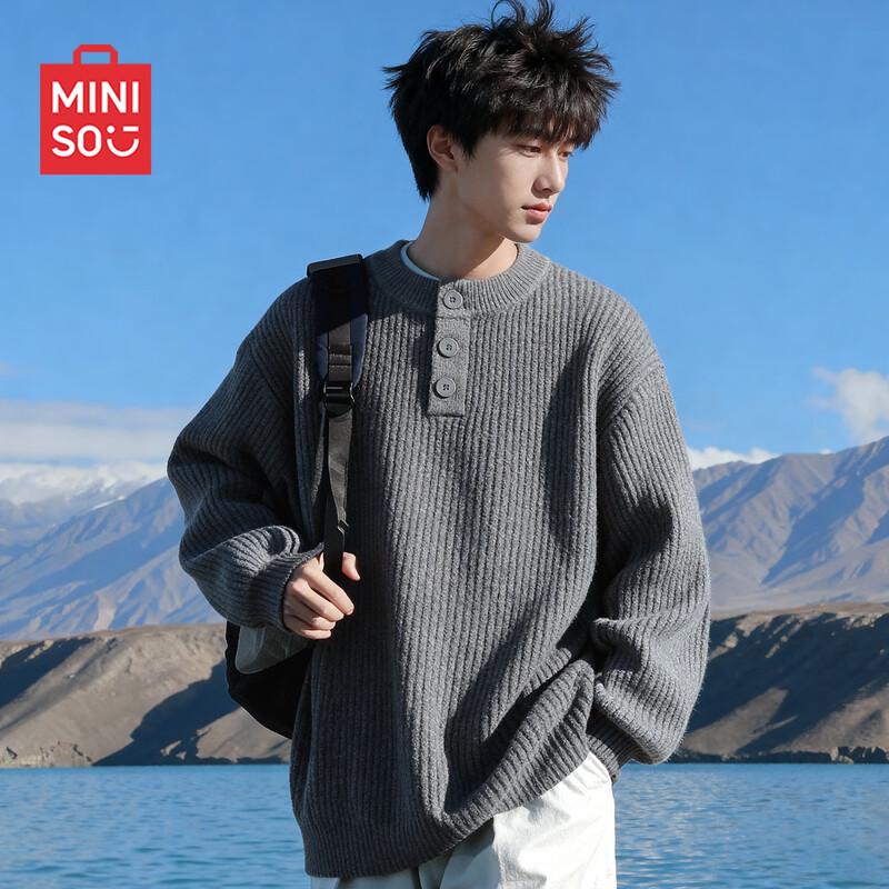 MINISO Мужской вязаный свитер хенли в стиле ретро