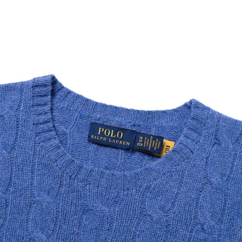 Polo Ralph Lauren Однотонный свитер с вышивкой маленького пони, кабельной вязки, с круглым вырезом, приталенный, с длинным рукавом, женский, синий WMPOSWENC021034-400