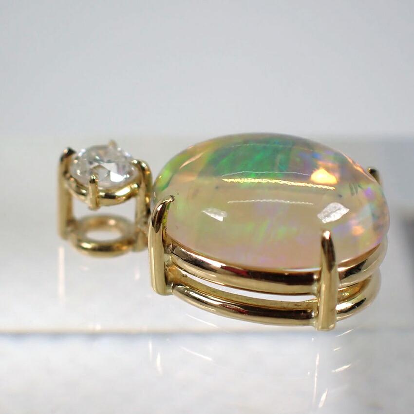 [New] K18 Fire Opal/Diamond OV Pendant Top [f5-3]