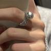 Niche Design Silver Gray White Pearl Open Ring Women'S Fashion Personality Light Luxury Temperament High-Grade Index Finger Ring
