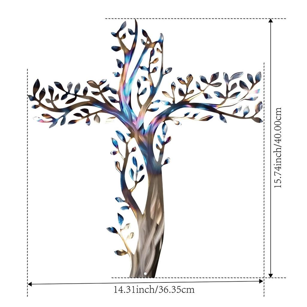 Metal Cross Wall Art Metal Tree of Life Hanging Crosses Wall Decor Metal Wall Crosses for Garden Living Room Bedroom