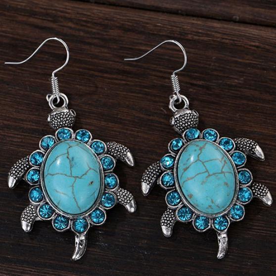 Ретро Милые Серьги-подвески с черепахой из стразов Тибетские серьги с крючком для ушей Ювелирные изделия AVE