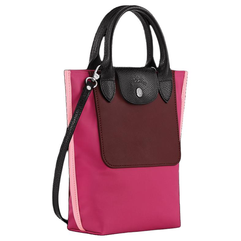 Longchamp Front Concave Embossed Logo Nylon/Leather Shoulder Crossbody Tote Bag Women bags Magenta 10263093J13