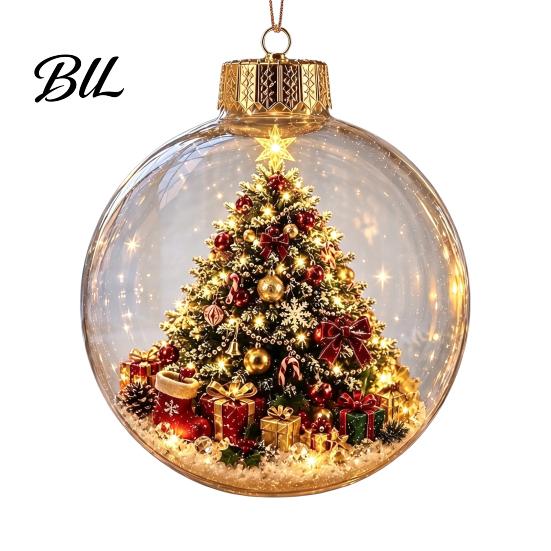 Christmas Gift Tags Clear Ball Ornaments, Acrylic Hanging Decoration with Gingerbread House Xmas Tree Decor Reindeer Santa Inside for Holiday