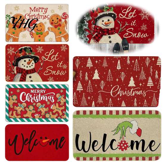 Water Absorbent Welcome Rug Christmas Door Mat, Festive Entrance Rug, 35" x 24" Non-Slip Washable Bathroom for Kitchen Holiday Home Decor Living Room