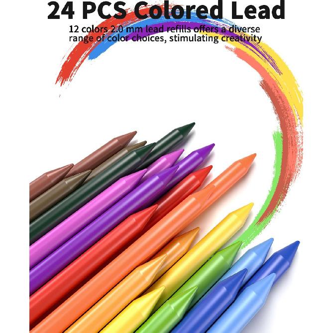 21PCS Metal Mechanical Pencil Set, Art Lead Pencil 0.3, 0.5, 0.7, 0.9, 2mm Holder(HB 2H 2B 4B Color) with 10 Tubes Graphite Lead Refills Eraser with