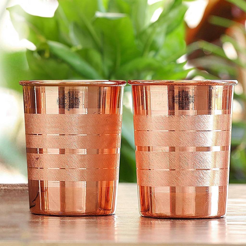 Pure Copper Plain Glass with Luxury Design, Drinking Serving Water, Yoga Ayurveda, Volume-300 Ml, Pack of 2