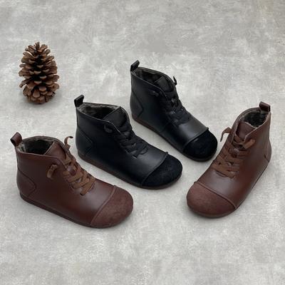 Ретро Обувь, Короткие Ботинки, Новая Мягкая Кожа, Мягкая Подошва, Флисовая Обувь, Теплые Ботинки, Женская Обувь