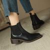 Krazing Pot Cow Skin Autumn Winter Shoes Concise Thick Heels Size 43 Size 42 Chelsea Boots Round Toe Slip On Retro Ankle Boots