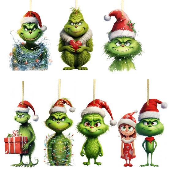 1/7Pcs Christmas Tree Ornaments Cartoon Green Elf Tree Hanging Decoration Acrylic Xmas Pendant for Holiday Car Window Wall Tree Decor
