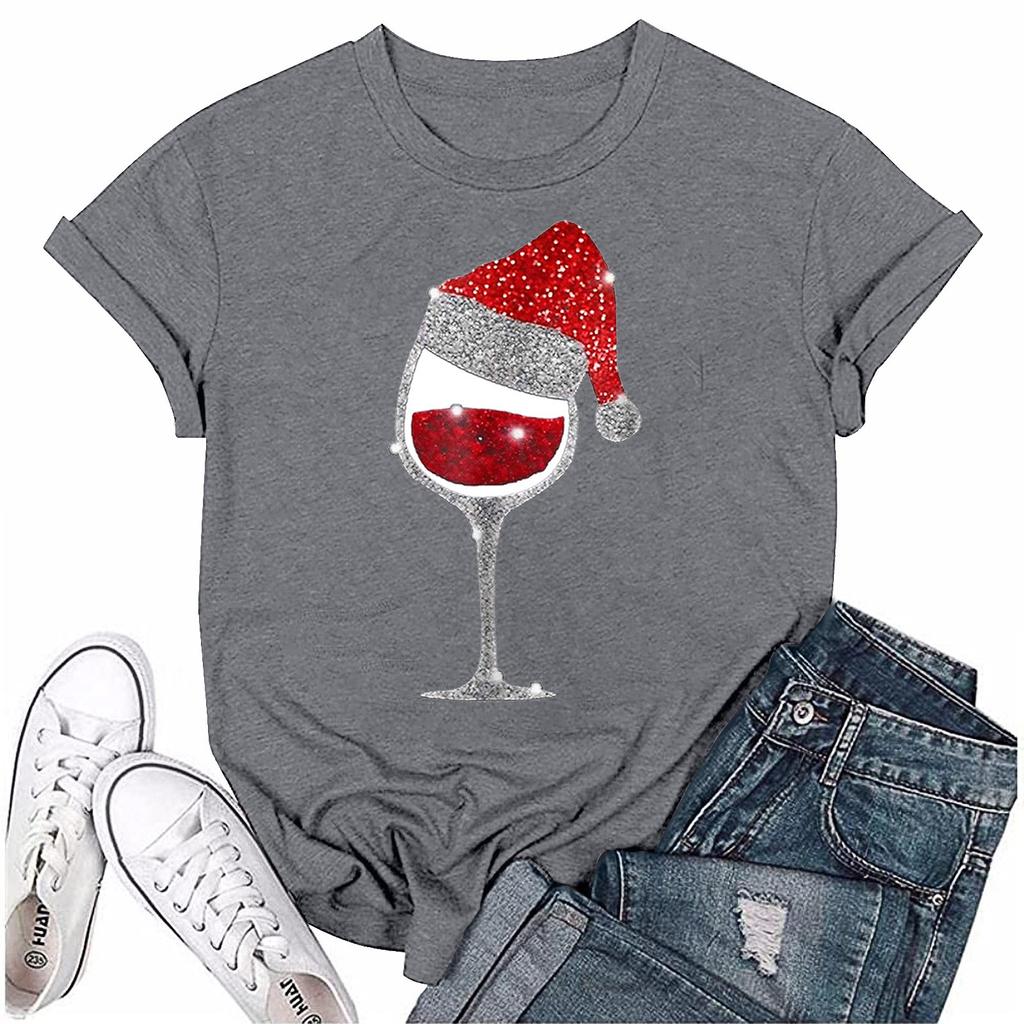 Женский повседневный рождественский принт с короткими рукавами и круглым вырезом, свободный пуловер, топ