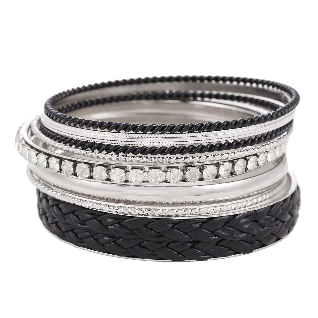 European and American Internet celebrity style retro bracelet set Bohemian style multi-layer simple diamond-encrusted leather bracelet combination set