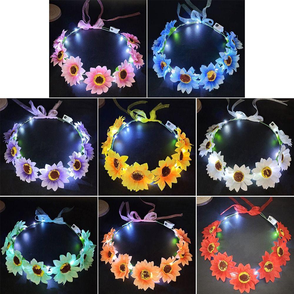 Hairband Glowing LED Wreath Light Up Headband Christmas Party Decoration Halloween Crown Flower