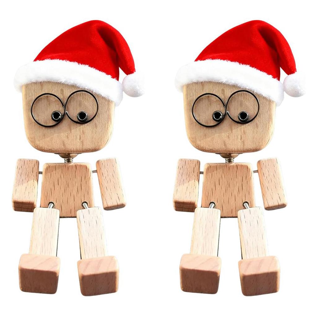 1/2PCS Funny Shaking Wooden Man Figurine Dashboard Ornament,Shaking Feet Wooden Doll With Magnetic Expressions Car Decoration