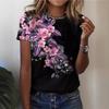 Футболки с круглым вырезом и 3D-цветочным принтом Модные женские футболки с коротким рукавом - Мягкая полиэстеровая ткань средней эластичности Летняя одежда свободного кроя