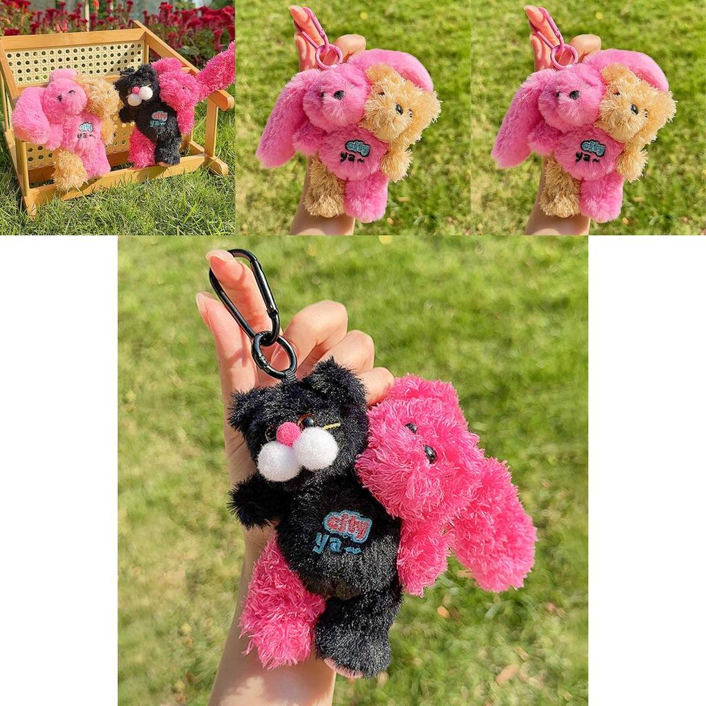 Уникальный плюшевый брелок для ключей в виде города с двумя головами, красочный дизайн с плюшевым мишкой, кроликом и кошкой, подарок