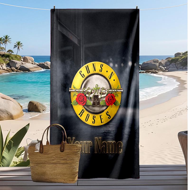 Guns N’ Roses Custom Beach Towel, Print Your Name Text Lightweight Absorbent Towel for Swimming Travel