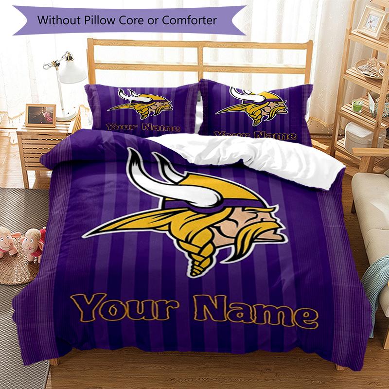 Vikings Fan Gear Custom Name Text Print 1Pc Bedding Set Duvet Cover With Two Pillowcases Soft Bed Linen For Household Bedroom