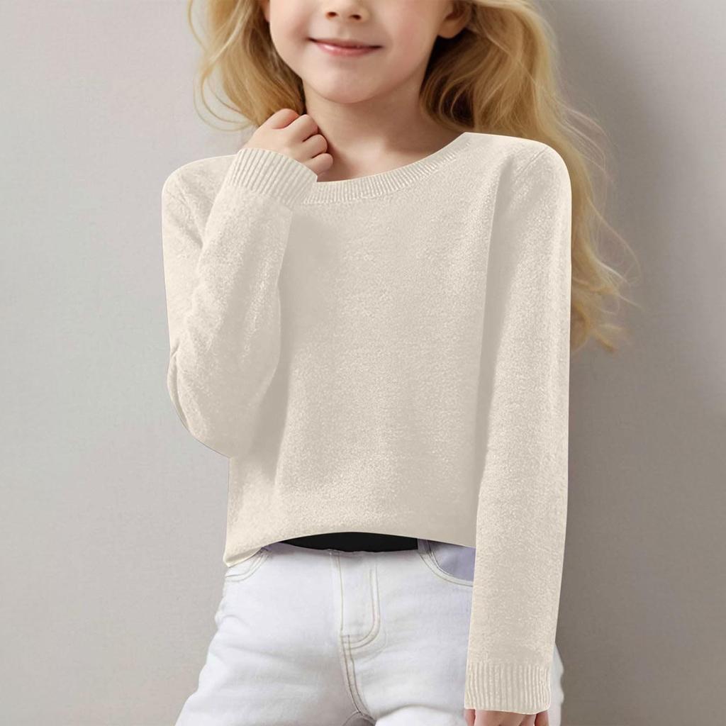 Girls Long Sleeve Round Neck Knit Pullover Jumper Tops Spring Base Layer Top Thermal Undershirt Youth Underwear 8-16Years