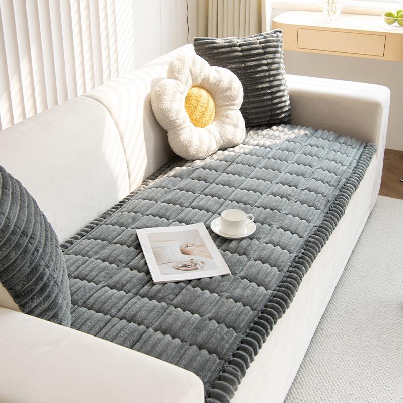 Утолщенный стеганый теплый полосатый фланелевый диванный коврик для зимней гостиной, диванное полотенце, многофункциональный чехол на диван, накидка