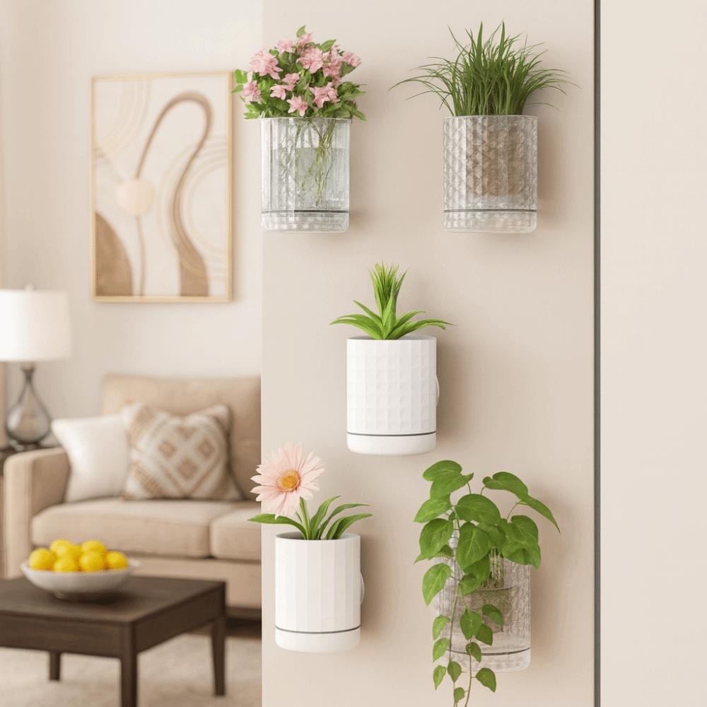 Double Layer Hydroponic Wall Planter Plastic Hanging Flower Pot Wall Hanging Vase Indoor Planting