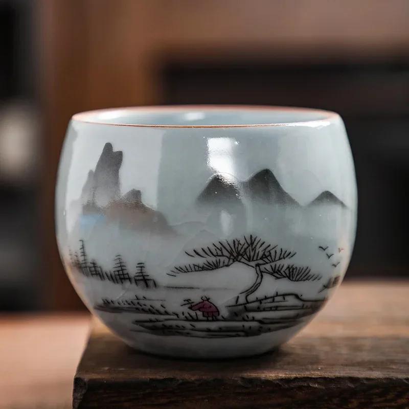 Бутиковая керамическая чашка для чая Ru Kiln, дорожная персональная чашка для медитации, расписанная вручную, чайная чаша Master Cup, аксессуары для чайного сервиза ручной работы