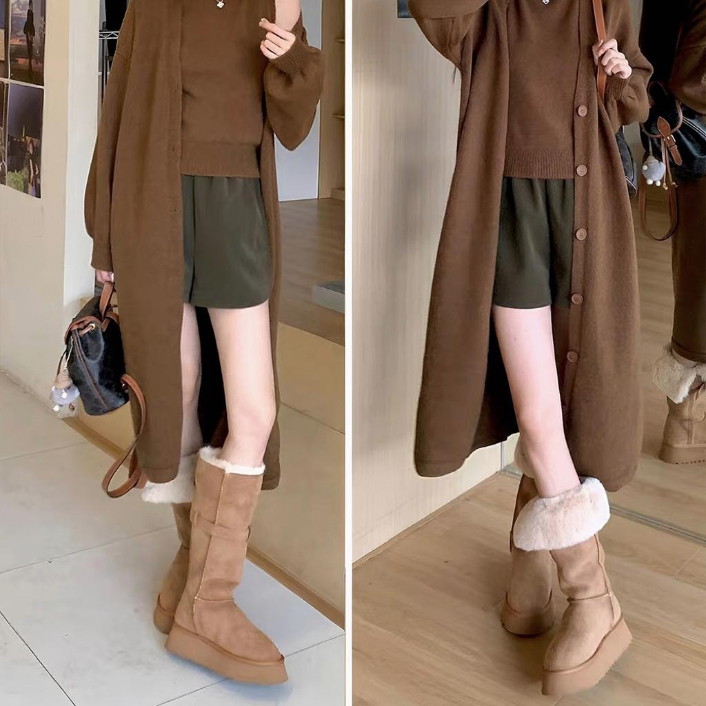 Cowhide Version~ Winter Northeast Thickened and Velvet Two Wear Snow Boots for Women, Thick-soled and Thin, But Knee Boots Non-slip