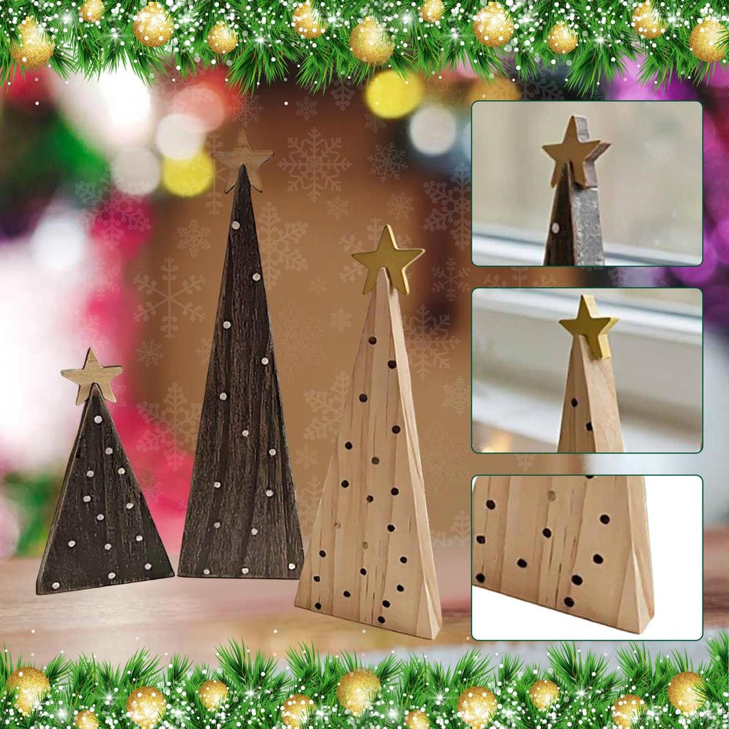 3Pcs Wooden Christmas Tree Ornament Desktop Xmas Gift Photo Props Decor for Party